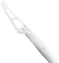 CUTCO Model 2164 Petite Cheese Knife with 5' White (Pearl) Handle and 3.8' Micro-D® serrated edge blade.In Factory-sealed plastic bag.