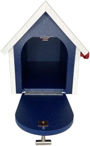 Amish Recycled Plastic Deluxe Mailbox, Patriotic Blue & White | Large Barn-Style Post Mount Mailbox with Diamond Plate Metal Roof, Red Flag & Magnetic Door | Weather-Resistant, Made in USA