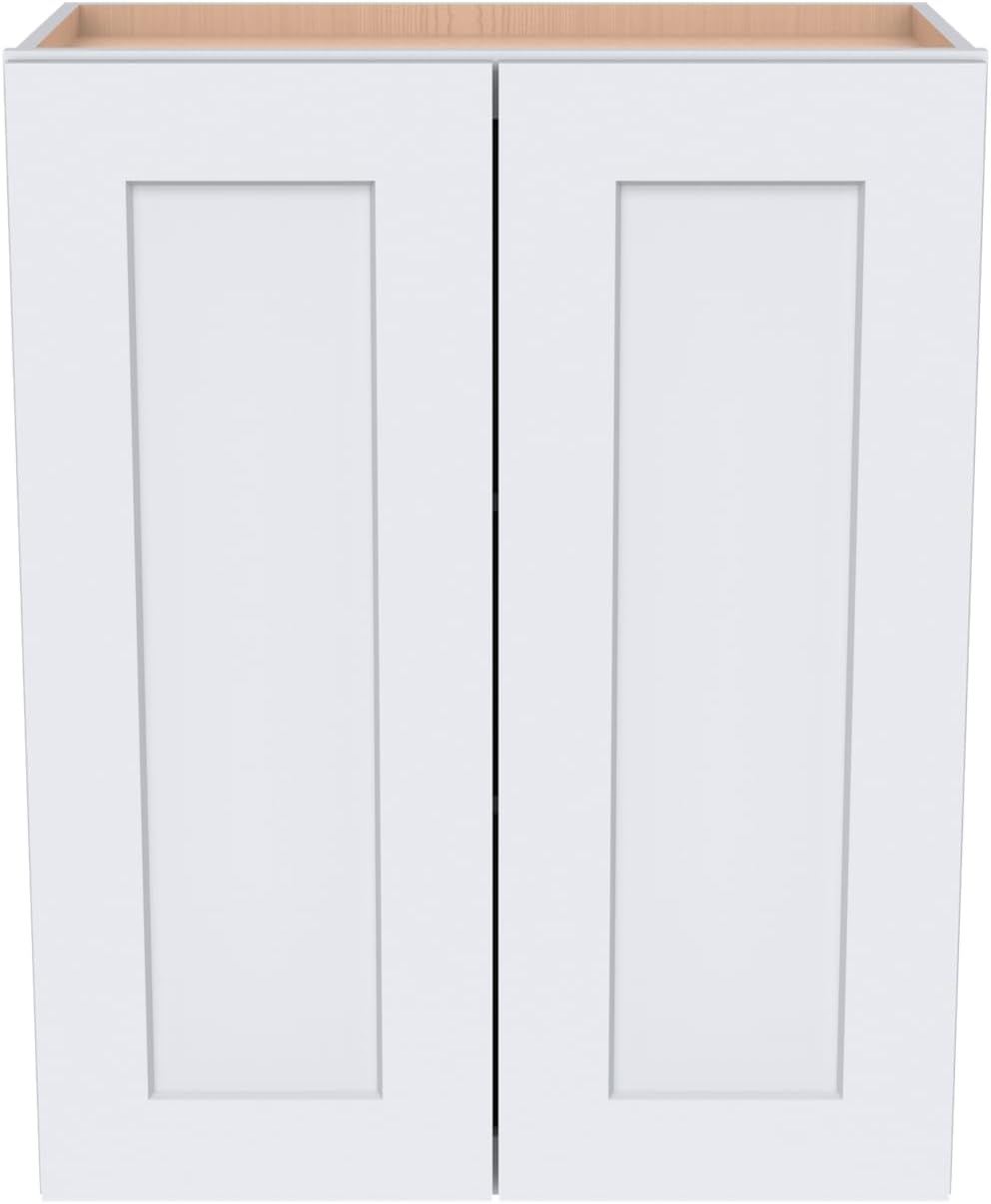 Solid Wood Wall-Mounted Medicine Cabinet, Kitchen Wall - Cabinet, Bathroom Cabinet Wall Mounted with Adjustable Shelves, 2 Doors Wall Calbinet (White, 24' W x 30' H x 12' D)