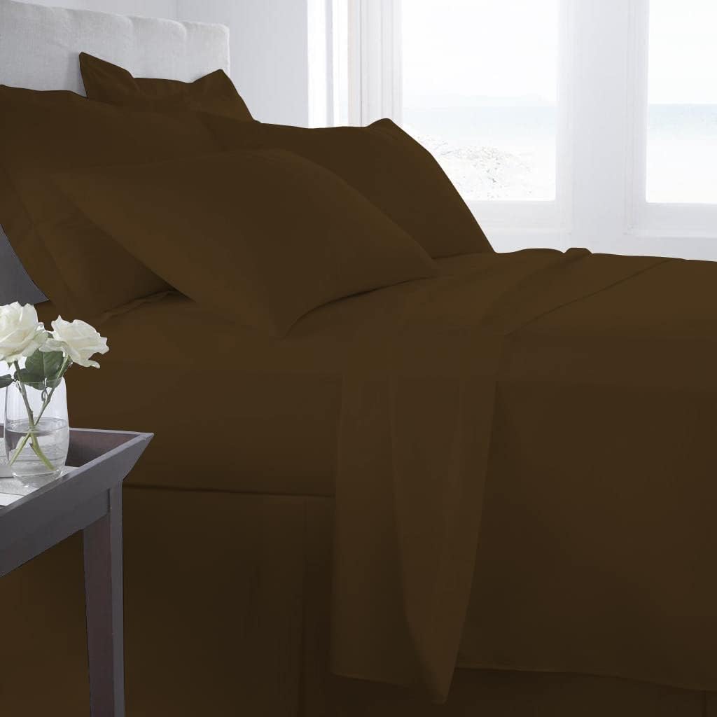 GOKOCO 100% Egyptian Cotton 800 Thread Count 400GSM 7Pcs Comforter Set and Sheet Set 18' Deep Pocket (Comforter, Flat Sheet, Fitted Sheet, Pillowcases, Pillow Sham) - Oversized Queen Size - Chocolate