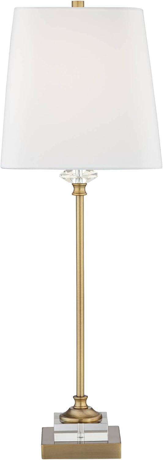Regency Hill Julia 29 1/2' Tall Skinny Buffet Traditional Glam End Table Lamps Set of 2 Gold Clear Crystal Metal Living Room Bedroom Bedside Nightstand House Office Home Reading White Shade