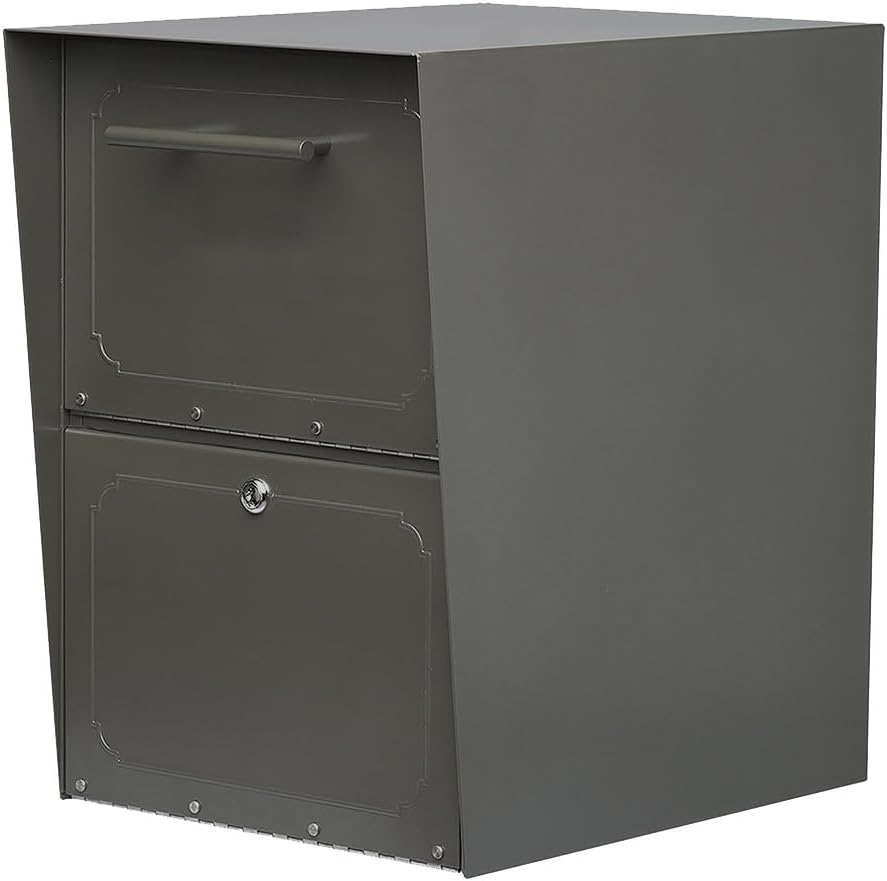Architectural Mailboxes Oasis® Drop Box Secure, Locking Heavy Duty, Steel Metal Package Box for outside, Graphite Bronze XL Extra Large with Magnetic Waterproof Door