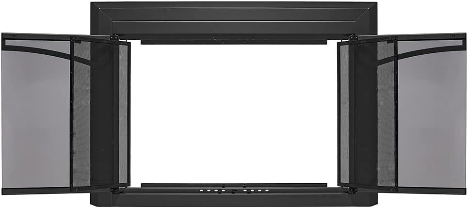 UniFlame - Gerri - Cabinet-Style Fireplace Doors with Smoke Tempered Glass (Color: Black, Size: Medium - Fits Opening 30in to 37in W x 25.5in to 32.5in H)