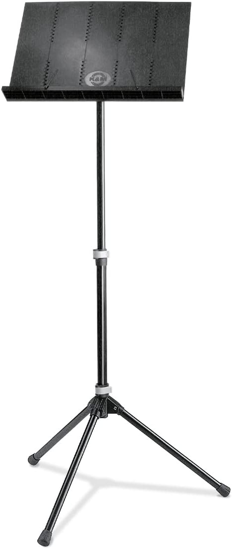 K&M Konig & Meyer 12120.000.55 Orchestra Music Stand | Collapsible Desk Holder For Music Sheets Or Book | Sturdy Tripod Base | 2pc Folding Design | Bag Included | Portable | German Made | Black