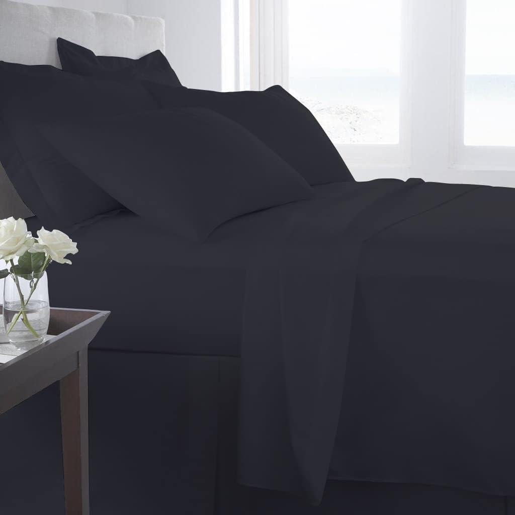 GOKOCO 7 Pieces, Bed in a Bag Bedding Sets California King Size 100% Egyptian Cotton 800 Thread Count 400GSM Fiber Fill Comforter Set with Sheet Set 15' Deep Pocket - Black Solid
