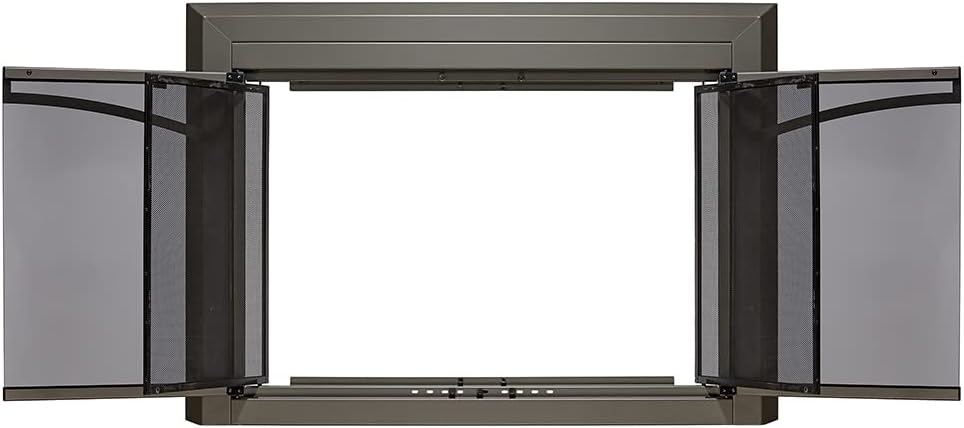 UniFlame - Gerri - Cabinet-Style Fireplace Doors with Smoke Tempered Glass (Color: Gunmetal, Size: Medium - Fits Opening 30in to 37in W x 25.5in to 32.5in H)