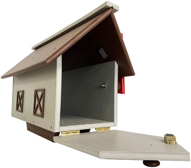Amish Made Recycled Plastic Barn Style Mailbox, Brown & Gray | Durable Outdoor Mailbox with Magnetic Door Closure | Weather-Resistant Mail Box Mounts on 4x4 Post | Eco-Friendly, Made in USA