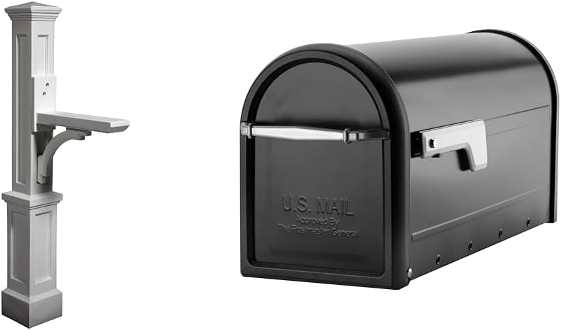 Mayne 580B00000 Newport Plus Mail Post, 25x8, White & Architectural Mailboxes Chadwick Galvanized Steel Post Mount Mailbox, 8950B-10, Black, Medium Capacity