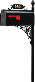 Oak Large Mailbox & Post Kit – Black System Includes Address Plaque, Numbers & Mounting Hardware – Rust Resistant Metal Box with Decorative Finial