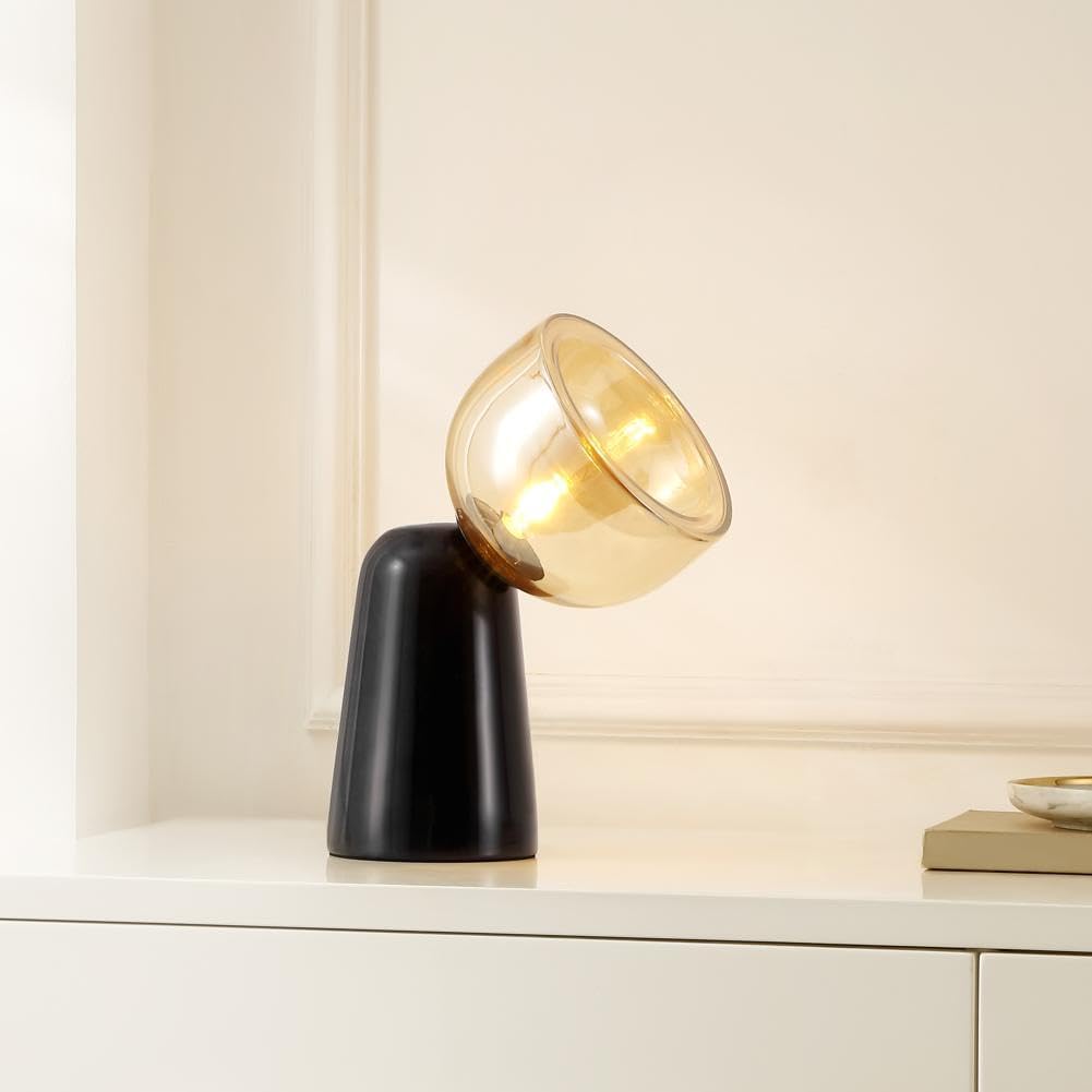 SAFAVIEH Lighting Collection Omara Amber/Black Marble 13-inch Table Lamp, Ideal for Living Room, Bedroom, Nightstand, Home Office, Dorm (LED Bulb Included)