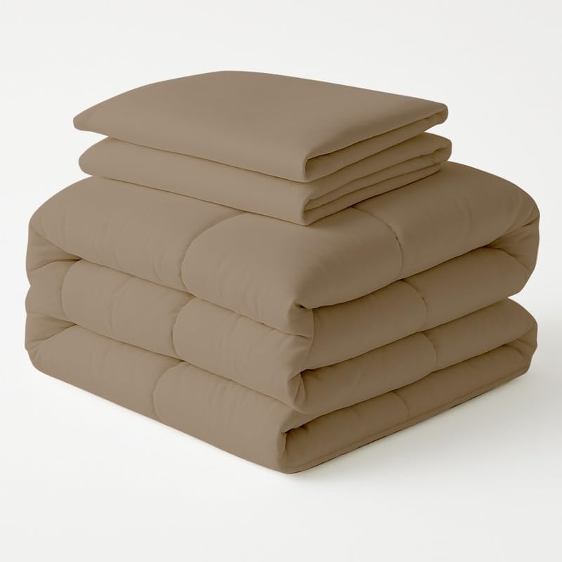 Egyptian Cotton Oversized King Size Comforter Sets - Taupe Color, Soft Lightweight Bed Set, All Season Gray Bedding Sets - 1 Comforter & 2 Pillow case