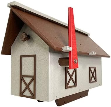 Amish Made Recycled Plastic Barn Style Mailbox, Brown & Gray | Durable Outdoor Mailbox with Magnetic Door Closure | Weather-Resistant Mail Box Mounts on 4x4 Post | Eco-Friendly, Made in USA