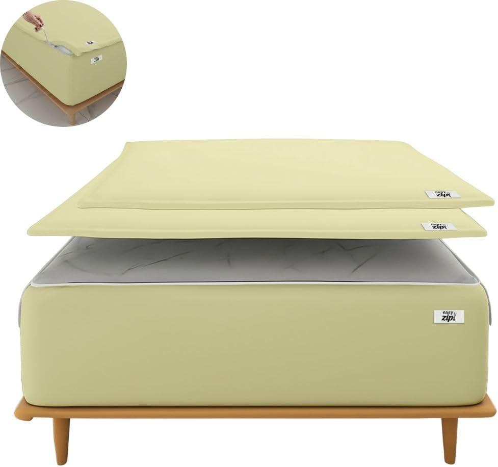 COTTON STICH 600 TC Zipper Fitted Sheet, 100% Egyptian Cotton, 18' Deep Pocket, Easy Zip Change, All-Around Secure Fit - Queen Size Bed - Ivory