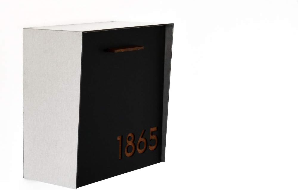 Wall Mounted Mailbox - Aluminum (ACP) Black Aluminum Face, Brush Silver Body and Wood Dark Oak Numbers - Modern Design - Custom Mailbox - Postbox - Letterbox - Mailnest Type 1