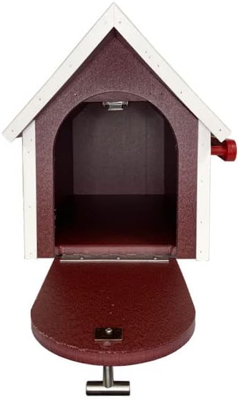 Amish Recycled Plastic Deluxe Mailbox, Cherrywood & White, Extra Large Barn-Style Mailbox with Diamond Plate Metal Roof, Durable Poly Lumber Construction, Post Mount, Made in USA
