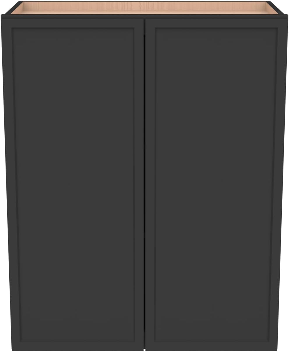 Solid Wood Wall-Mounted Medicine Cabinet, Kitchen Wall Cabinet, Bathroom Cabinet with Adjustable Shelves, 2 Doors (Black, 27' W x 36' H x 12' D)