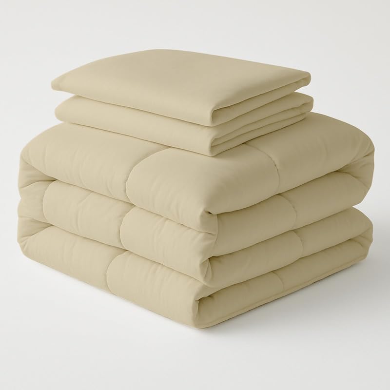 Egyptian Cotton Oversized Queen Size Comforter Sets - Ivory Color, Soft Lightweight Bed Set, All Season Gray Bedding Sets - 1 Comforter & 2 Pillow case