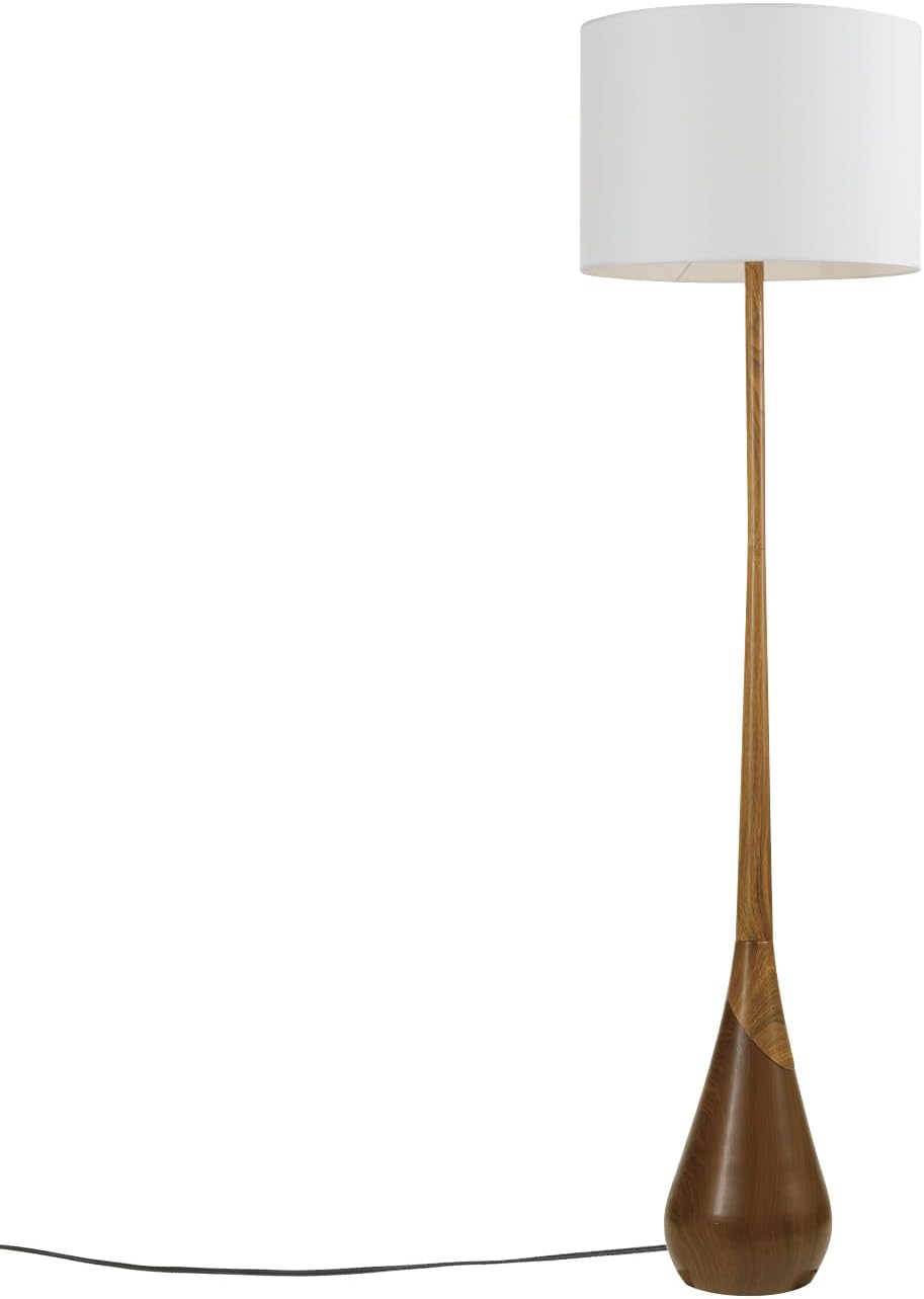 Globe Electric Novogratz x Globe Harrington 65' Floor Lamp, 2-Tone Faux Wood Base, White Fabric Shade, Socket Rotary Switch 67225