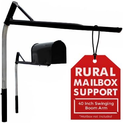Mailbox Support with Swinging Boom Arm Complete Kit, Mailbox and Mounting Board Included, No Dig Mailbox Post, Galvanized Steel Post, Ideal for Rural and Residential, Made in USA (Black, Large)
