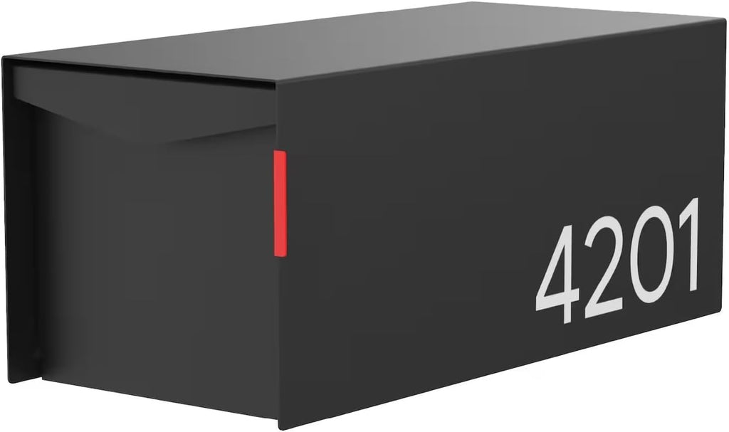 Olio Home Mailbox | Modern Design Personalized Thompson Flat Top Post Mount Mail Box | 20.5' x 9.2' x 8.5' | Galvanized Steel Mailboxes for Outside | Made in USA Mail Boxes for House | Black