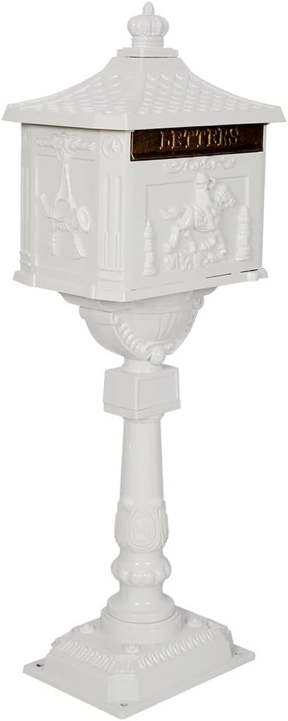 Mailbox for Outside, Aluminum Mailbox with Post, Heavy Duty Water-Resistant Mailbox with Key, Baffle Door, Expansion Bolts, Locking Residential Mailboxes for Residential House,White