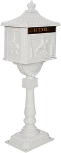 Mailbox for Outside, Aluminum Mailbox with Post, Heavy Duty Water-Resistant Mailbox with Key, Baffle Door, Expansion Bolts, Locking Residential Mailboxes for Residential House,White