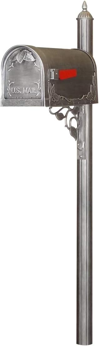 Products Classic Heavy Duty Floral Curbside Mailbox with Albion Mailbox Post - Swedish Silver
