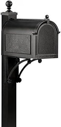 Whitehall Black Deluxe Mailbox, Post, and Brackets Package | Heavy-Duty Aluminum Mailbox with Matching Post & Decorative Brackets | Weather-Resistant Powder Coat Finish | Classic Curbside Design