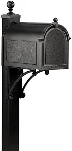 Whitehall Black Deluxe Mailbox, Post, and Brackets Package | Heavy-Duty Aluminum Mailbox with Matching Post & Decorative Brackets | Weather-Resistant Powder Coat Finish | Classic Curbside Design