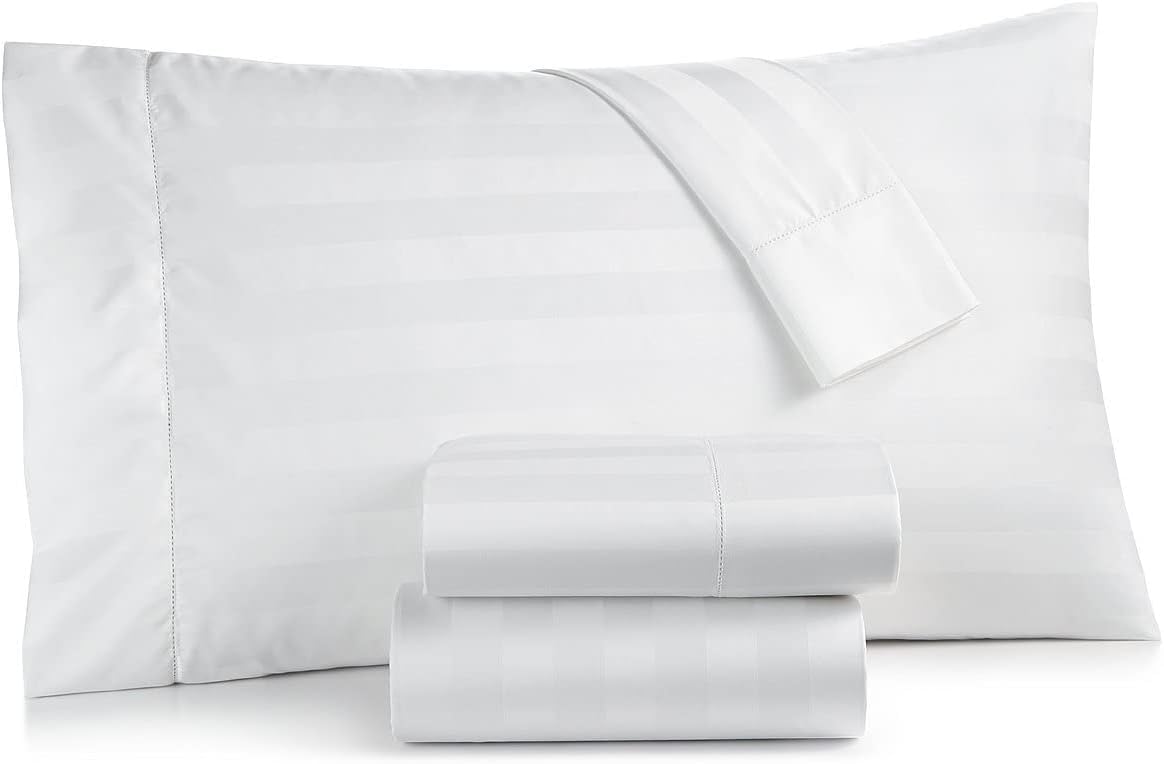 Damask Stripe Full XL Size Low Profile 6 Piece Sheet Set (7-10 Inches) - 1000 Thread Count 100% Egyptian Cotton Sateen 6 PC Luxury Bed Sheets Perfect for Low Profile Mattress - White