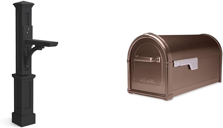 Mayne 580B00300 25x8 Black Newport Mail Post and Hillsborough 5593C-CG-10 Copper Galvanized Steel Large Capacity Post Mount Mailbox