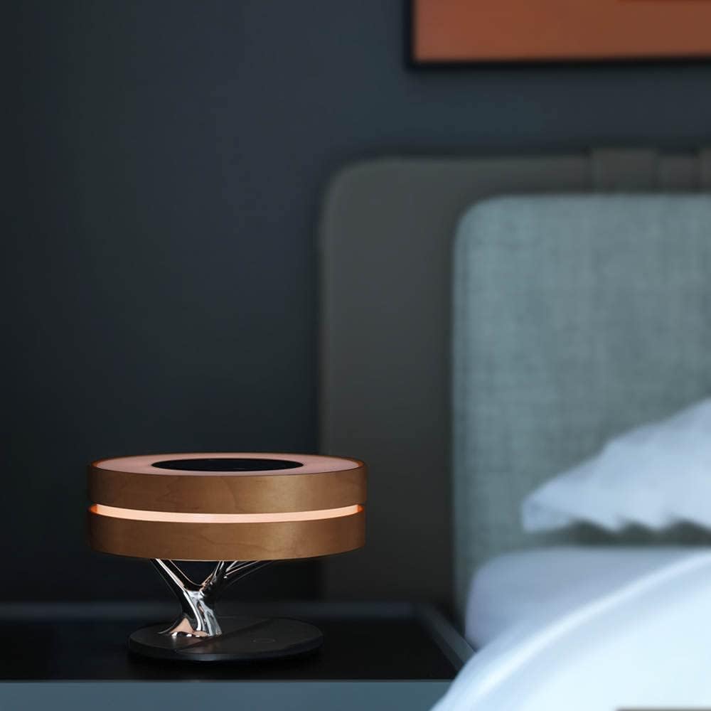 Bonsai Modern LED Bedside Smart Table Lamp with Built-in TWS Bluetooth Speaker and Qi Wireless Charger for Home and Office, Stepless Dimming with Sleep Mode (Circle of Light)