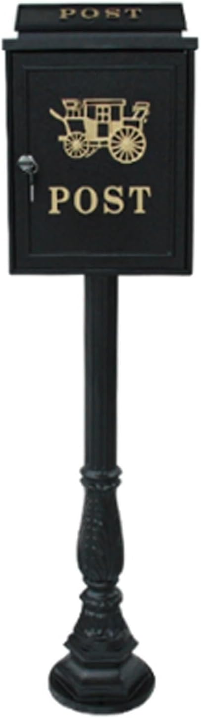 Floor Mailbox Metal Mailboxes for Outside Post-Mount Drop Box Garden Retro Vertical Post Box Large Locking Suggestion Box(Black)