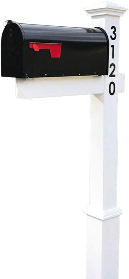 4Ever Products The Homestead Vinyl/PVC Mailbox Post (Includes Mailbox) - Parent (Black Numbers on Post)