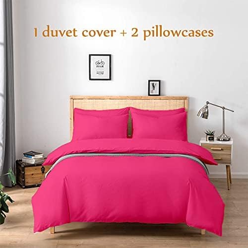 Duvet Cover Set Oversized King 132'x120' Inch 100% Cotton Soft and Breathable 3 Pieces (1 Duvet Cover & 2 Pillow Shams) Zipper Closure & Corner Ties, (Hot Pink)