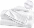 100% Egyptian Cotton Sheets Queen Size – 1000 Thread Count Luxury Hotel Sateen Weave Sheet Set, Soft & Breathable, 17' Deep Pocket, 4-Piece White Striped Bedding, All-Season Comfort
