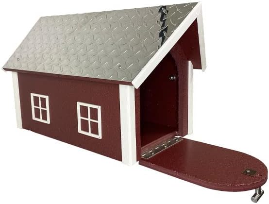 Amish Recycled Plastic Deluxe Mailbox, Cherrywood & White, Extra Large Barn-Style Mailbox with Diamond Plate Metal Roof, Durable Poly Lumber Construction, Post Mount, Made in USA