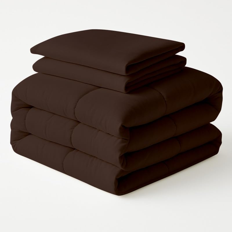 Egyptian Cotton Oversized Queen Size Comforter Sets - Chocolate Color, Soft Lightweight Bed Set, All Season Gray Bedding Sets - 1 Comforter & 2 Pillow case