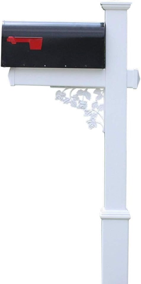 4Ever Products The Nixon Vinyl/PVC Mailbox Post (Includes Mailbox) Complete Decorative Curbside Mailbox System with Classic Traditional Style (Black Mailbox)