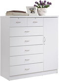 BOWERY HILL 7 Drawer Chest, White Wood, 48.6 in H x 47.2 in W x 17.6 in D, 2 Locking Drawers and Door with Shelves, Hanging Rod, Adjustable Shelves, Bedroom Storage Furniture