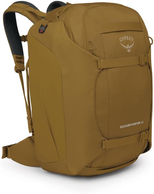 Osprey Sojourn Porter 46L Travel Backpack – Carry-On Compliant Luggage with StraightJacket Compression and Padded Laptop Sleeve – Durable Pack for International or Urban Travel, Brindle Brown