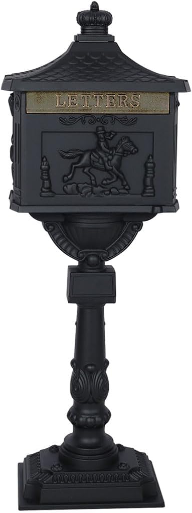 Mailbox for Outside, Aluminum Mailbox with Post, Heavy Duty Water-Resistant Mailbox with Key, Baffle Door, Expansion Bolts, Locking Residential Mailboxes for Residential House,Black
