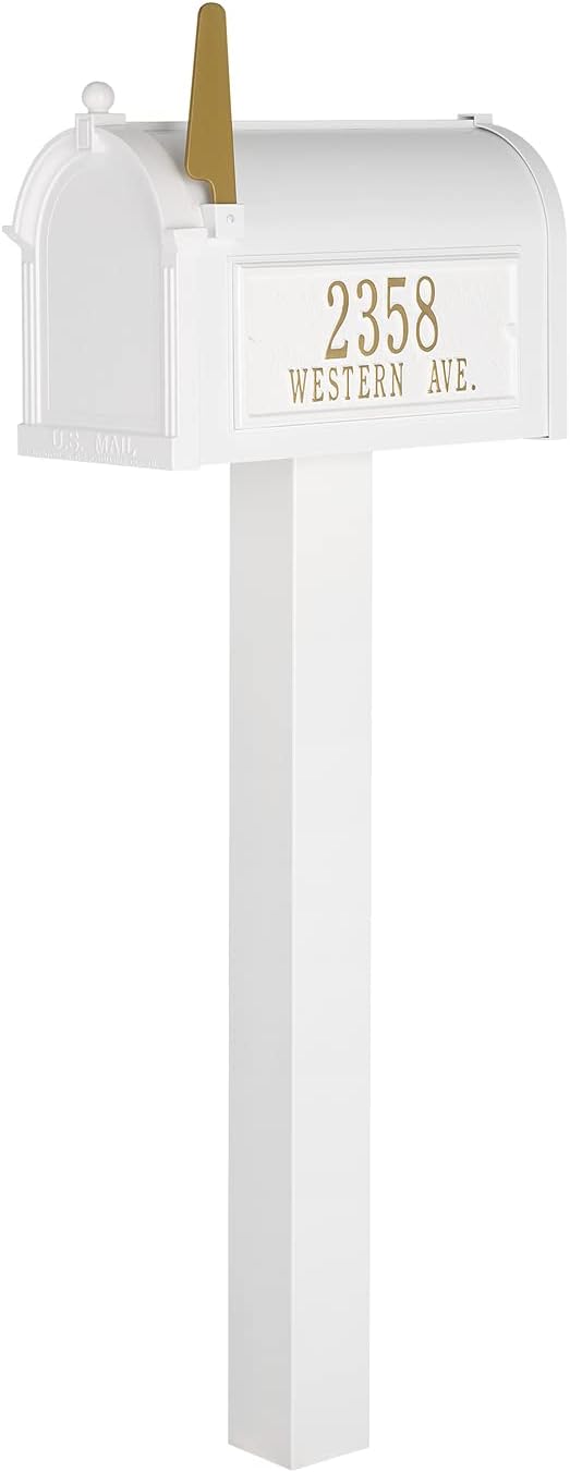 Whitehall Premium Mailbox with Side Address Plaques, Personalized Large Mailbox with Post and Address Plaque for Outside, Package Mail Box with Post (4 Colors Available)