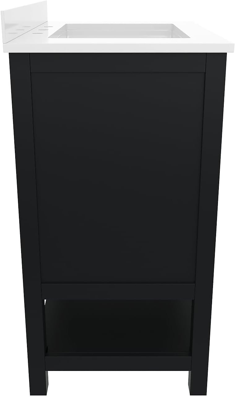 Flash Furniture Vega 30 Inch Bathroom Vanity with Sink Combo, Storage Cabinet with Soft Close Doors and Open Shelf, Carrara Marble Finish Countertop, Black