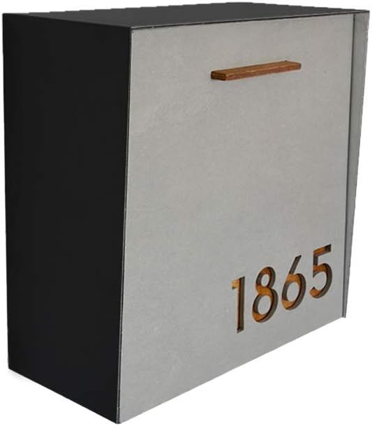 Wall Mounted Mailbox with Concrete Face (Door) - Black Aluminum (ACP) Body and Wood Vanish Acrylic Numbers - Modern Design - Custom Mailbox - Postbox - Letterbox - Mailnest Type 1
