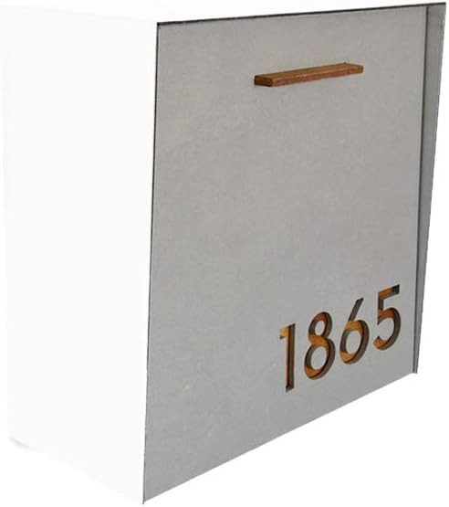 Wall Mounted Mailbox with Concrete Face (Door) - White Aluminum (ACP) Body and Wood Numbers - Modern Design - Custom Mailbox - Postbox - Letterbox - Mailnest Type 1