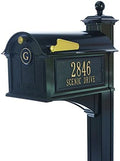 Comfort House Mailbox with Post, House Number Plaque, and Monogram - Black, Bronze, or White # P2209