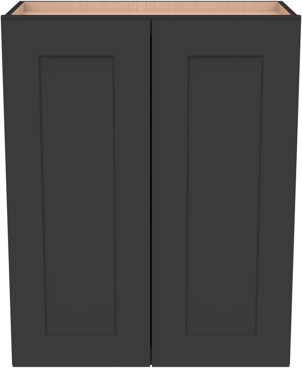 Solid Wood Wall-Mounted Medicine Cabinet, Kitchen Wall - Cabinet, Bathroom Cabinet Wall Mounted with Adjustable Shelves, 2 Doors Wall Calbinet (Charcoal Black, 24' W x 30' H x 12' D)