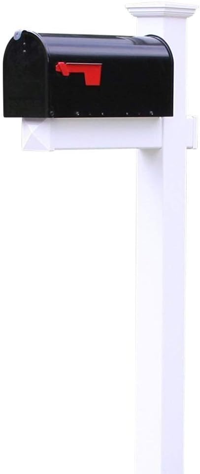 The Fillmore Vinyl/PVC Mailbox Post (Includes Mailbox) Complete Decorative Curbside Mailbox System with Classic Traditional Style (Black Mailbox)