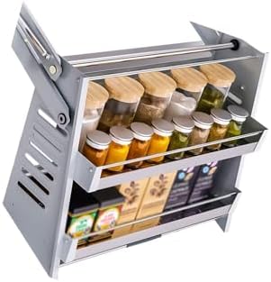 Stainless Steel Soft Close Kitchen Cabinet Door Stop, Space-Saving Design for 800mm Cabinets, 2-Shelf System, Fits 76-77mm Inner Width, Smooth Damping Operation